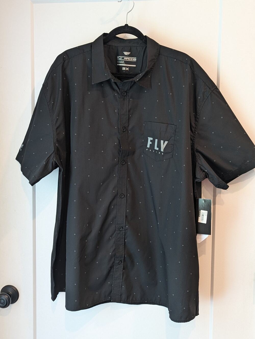 Fly Racing Apparel Mens 3X Button Up Black Shirt Short Sleeve Nuts Logo NWT